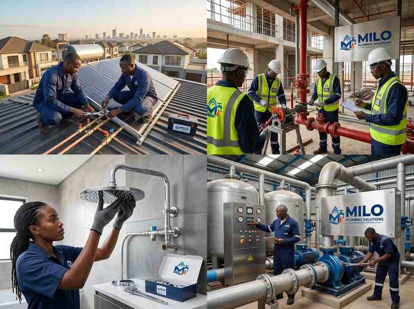 MILO Plumbing Solutions — multi-service overview covering plumbing, fire protection, solar heating and water treatment